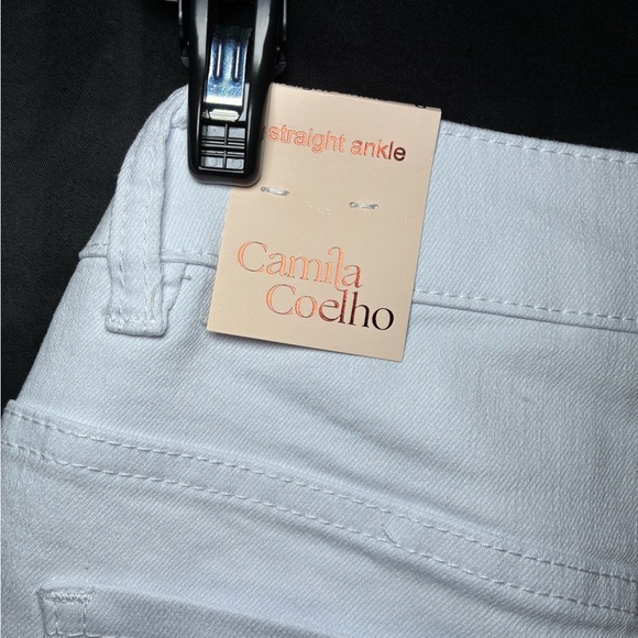 Camila Coelho White Straight Ankle Jeans with Gold Chain Detail - Size 8 NWT - Picture 7 of 10